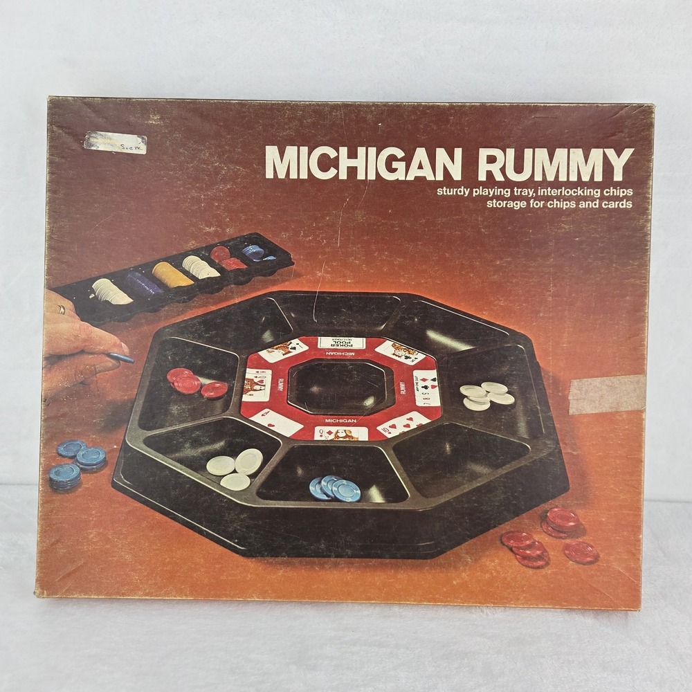 Vintage 1974 E.S. Lowe Michigan Rummy Game #2466 Chips Tray Complete MB